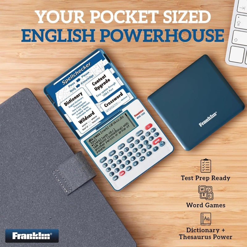Franklin قاموس إلكتروني وموسوعة MDE-1200 – قاموس إنجليزي، مرادفات، مدقق إملائي، ألعاب كلمات، أدوات قواعد، قاموس رقمي، جهاز محمول بشاشة LCD - Image 3
